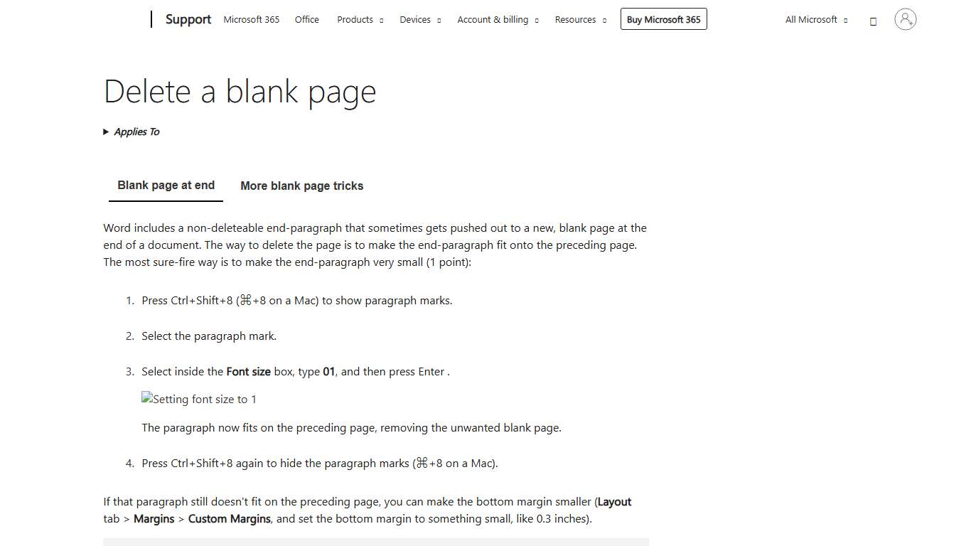 Delete a blank page - Microsoft Support