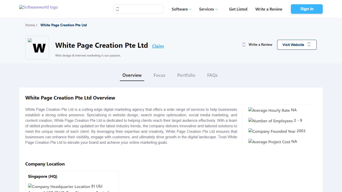 White Page Creation Pte Ltd Reviews & Ratings Jan 2026 | SoftwareWorld